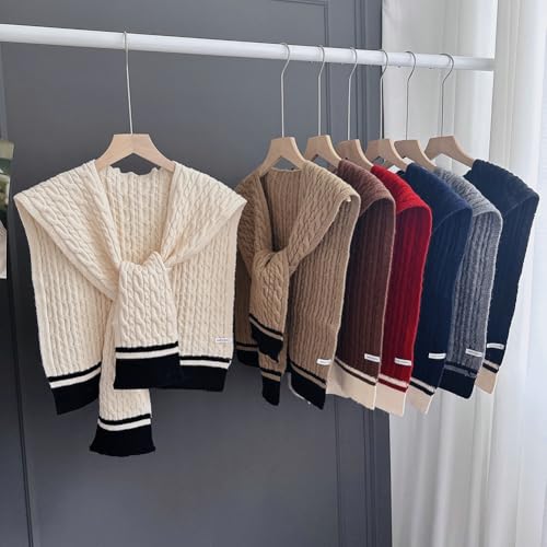 2025 Women’s Chunky Cable Knit Shawl Wrap Thickened Wool Shoulder Cape Knitted Cover-up for Shoulder Spring Fall3