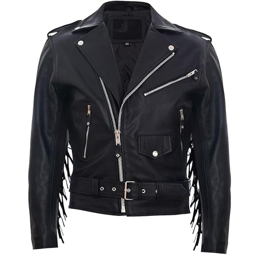 Pure Leather Jacket genuine lambskin Fringe leather jacket men motorcycle jacket fringe brando Real Leather jacket for mens2