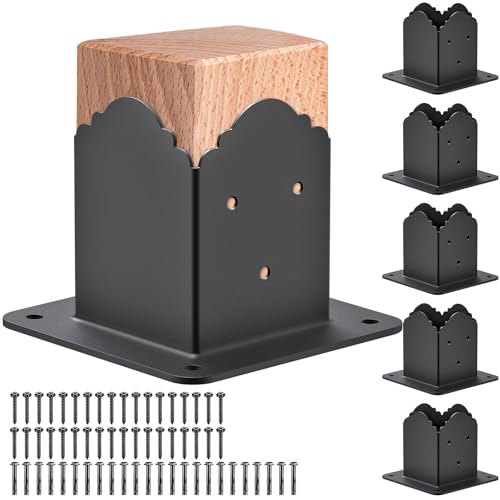 Insaga 4x4 Post Base 6PCS, Thick Steel Bracket (Inner Size 3.6'' x 3.6''), Pergola Bracket With Coating for Concrete Decorated Deck, Railing
