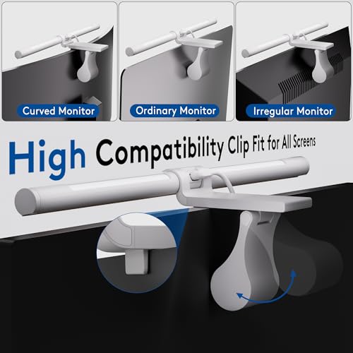 Image of Quntis Monitor Light Bar with Remote, Eye-Care No Glare, Space Saving Home Office Desk Lamp, White, Stepless Dimming, Easy Setup LED Computer Light Backlight for Curved Gaming Monitors Reading Study