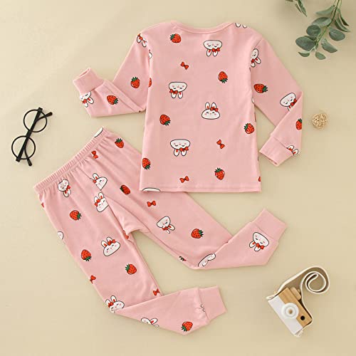 Kids Long Sleeve 𝐏a𝐣ama Set Cute Strawberry 𝐏ajamas Bunny 𝐋oun𝐠ewear for Toddler Girls Boys Crewneck Cotton 𝐏𝗝s2