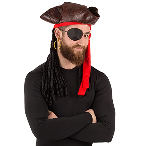 Tigerdoe Pirate Hat With Dreadlocks - Tricorn Pirate Hat - Caribbean Pirate Hat - Pirate Costume Accessories (3 Pc Set) #TOP1