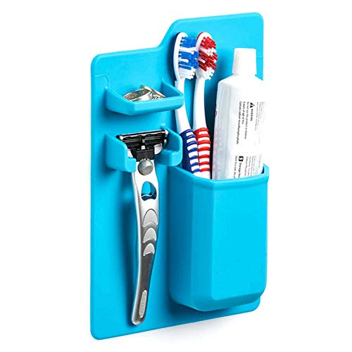 Taylor & Brown® Support de salle de bain pour brosse à dents, dentifrice et rasoir en silicone antidérapant, facile à nettoyer (Bleu) Cover