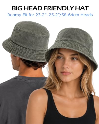 Image of Zylioo XL XXL Bucket Hat for Big Heads, Washed Cotton Sun Hat | Roomy L-XXL Fit With Washed Cotton Comfort, Easy To Fold For Fishing, Beach, Hiking, Travel, And Summer Wear