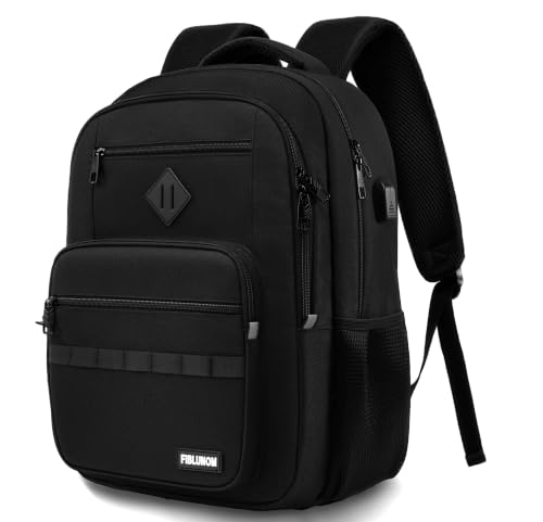 FIBLUNOM Black Backpack for Men & Women, 15.6 Inch Laptop Bag Back Pack