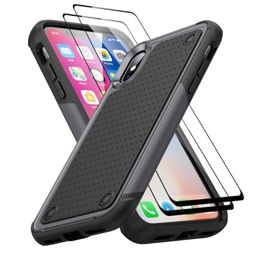 Image of Jeylly for iPhone XS Case, iPhone X Phone Case with Screen Protectors, Heavy Duty 2 in 1 Rugged Shockproof Hybrid Hard PC Soft Silicone Bumper Women Men Girls Boys Cover for iPhone XS/X, Gray/Black