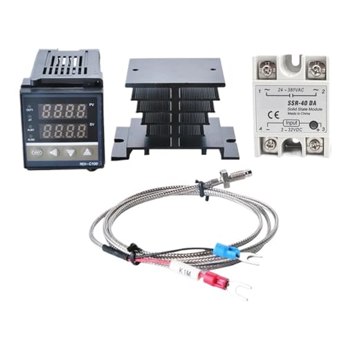 BJKYTMLM 1 pz REX-C100VAN Termostato PID Digitale Regolatore di Temperatura Relè SSR Digitale REX-C100/40A/Sonda termocoppia K/dissipatore di Calore(REX-C100 VDA)