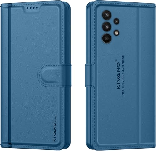 Image of KIVANO LUXE Compatible for Samsung Galaxy A23 5G Luxury Handmade Leather Magnetic Flip Folio Case | Card Holder & Kickstand | Slim Protective Cover | Unisex - Blue