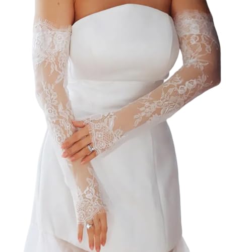 Long Sheer Wedding Arm Sleeves For Bride And Evening Party Seethrough Fingerless Lace Flower Gloves For Special Occasion