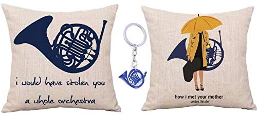 3 Pack How I Met Your Mother HIMYM Throw Pillow Covers (no Insert or Filler) 18 X 18 Cushion Cover Pillow Case+ Blue French Horn Keychain Charm
