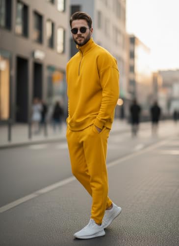 Image of Mack Jonney Solid Half Zipper Track Suit for men | Co-ord Set | Warm Fleece Tracksuit Set | Full Sleeve Sweatshirt