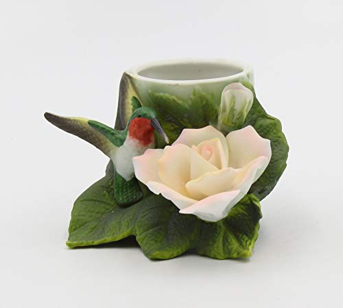 Fine Porcelain Hummingbird With Rose Tea Light Candle Holder, 4" #TOP3