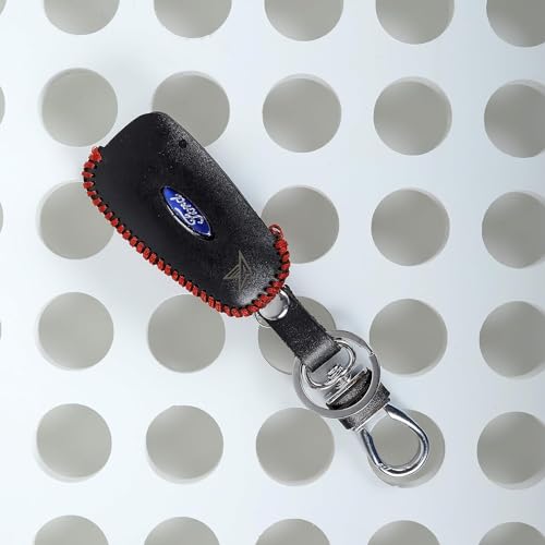 Image of Leather Cars Smart Key with Key Chain for Old Ford Fiesta 2013(Black)