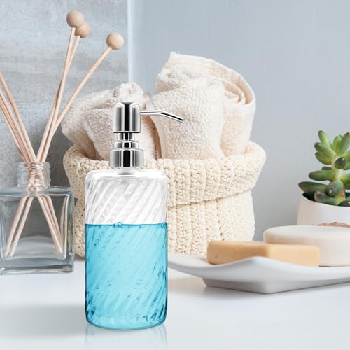 Distributeur de savon en verre nervuré de 532 ml avec pompe en acier inoxydable, bouteille de savon liquide rechargeable pour salle de bain, cuisine, savon pour les mains, savon à vaisselle ou lotion – vue 7