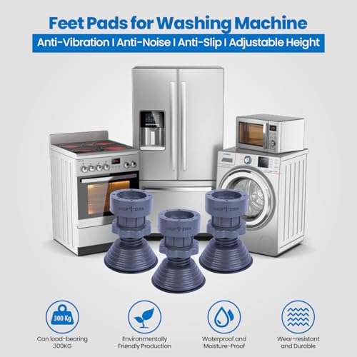 Image of Shop4Ever Washing Machine Legs Set of 4 | Adjustable Washing Machine Legs Anti-Vibration & Anti-Slip Rubber Base | Height Raiser for Front & Top Load | Supports Upto 300KG | for Home Appliances