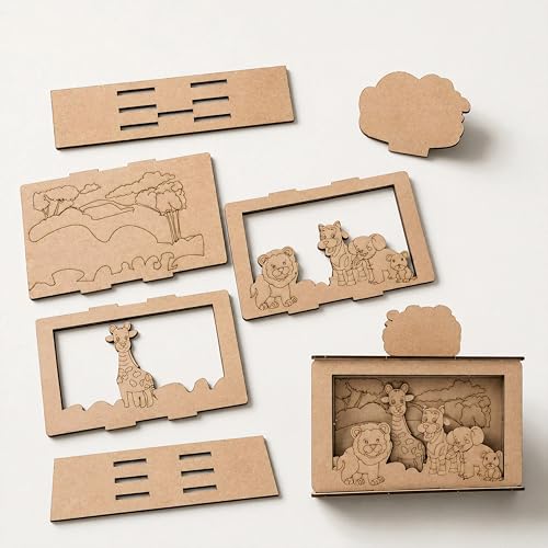 Image of BAGJI TOYS 3D Wooden Painting Kit for Kids Ages 4-8 - DIY Arts & Crafts Set with Dinosaur, Ocean & Jungle Animal Shapes, 12 Paints & 1 Brush - Creative Art Activity, Return Gifts, Birthday Party Favor, Return Gift
