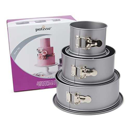patisse 03525, Ensemble 3 Moules à Manqué Ronds Bord Haut à Charnière Acier revêtu anti adhésif Silver Top, pour Cake design, Ø12/18/22 cm, Gris Argenté