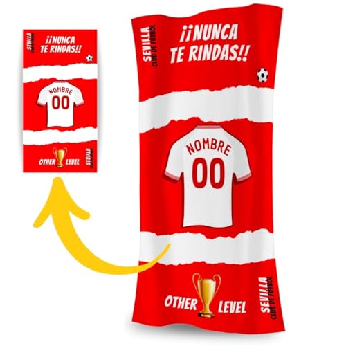 DEREGALOOS Toalla Personalizada con Nombre y Equipo de fútbol. Regalos Personalizados fútbol Sevilla. Regalo Original para Aficionados del Fútbol. Regalo Mundial futbolistas.