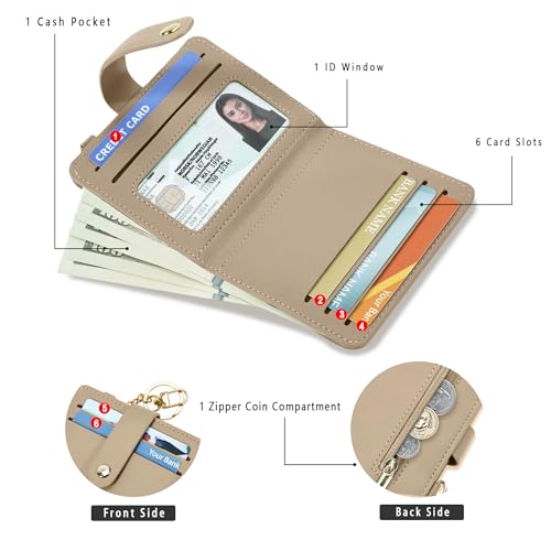 Image of Airkit Small Wallet Women RFID, PU Leather Card Holder with Keychain | Slim Compact Zipper Coin Purse for Ladies, Travel Holiday Gifts for Mom, Cute Mini Bifold Wallets