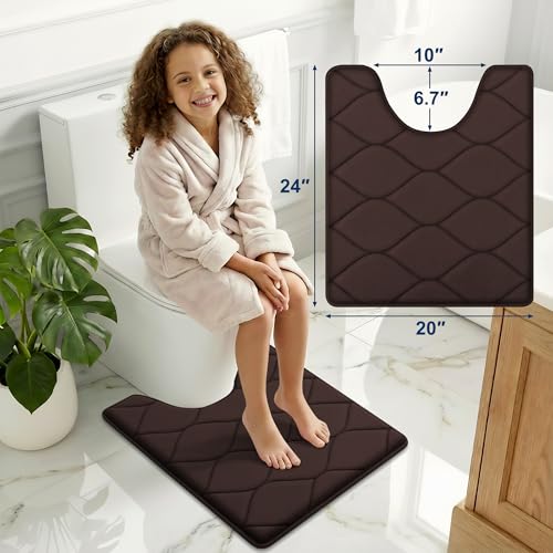 Image of Smiry Memory Foam U-Shaped Toilet Mat 24x20, Soft Absorbent Toilet Rugs | Brown, Plush Quick Dry and Machine Washable Cushion Contour Rug for Toilet, Shower, Tub & Home Decor