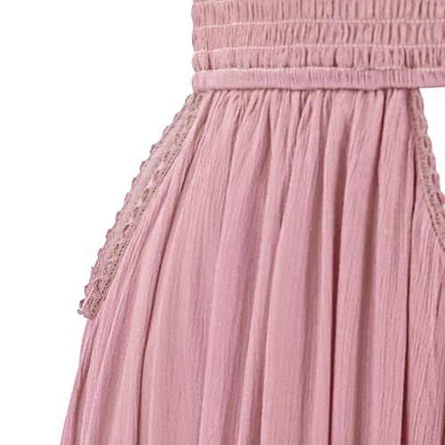 Image of R.Vivimos Boho Maxi Dresses for Women 2026 Summer Sleeveless Halter Elastic Waist Sexy Backless Front Slit Flowy Long Dresses