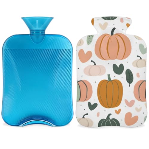 Hot Water Bottle with Soft Cover,2L Colorful Pumpkin Hot Water Bag for Hot and Cold Compress, Hand Feet Warmer, Dreamy Pumpkin Rubber Hot or Cold Water Bottle Halloween Christmas Decorations