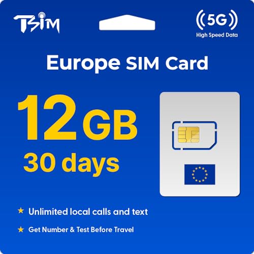 TSIM Europa SIM-kort 30 dagar 12 GB | Obegränsade samtal och SMS
