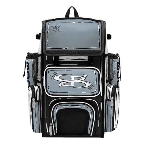 Boombah Superpack Bat Bag - Backpack Version (no wheels) - Holds 4 Bats - Animate Gray/White/Black