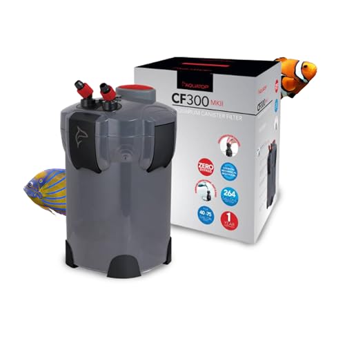 Aquatop 3-Stage 264 GPH Canister Filter with Super Quiet Vortex Easy Prime – 55W Power for Up to 75-Gal – Includes All Filtration Media – CF-300