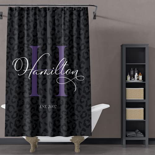 Artbroz Custom Monogram Shower Curtain, 71 X 74 Inch, Personalized Monogrammed Initial Black Leopard/Cheetah Animal Print Waterproof Fabric Bath Curtains, Unique Elegant Bathroom Décor #TOP4