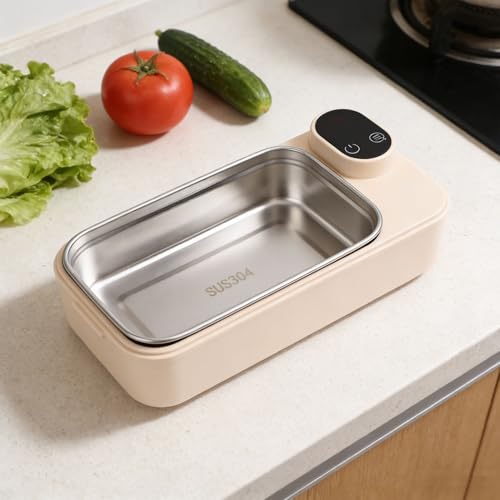 Denash Elektrische Lunchbox, 304 Edelstahl-Digitalanzeige, Wiederaufladbarer Tragbarer Speisenwärmer, mit Eingebautem 7200-mAh-Li-Akku, für Büro-Reiseauto