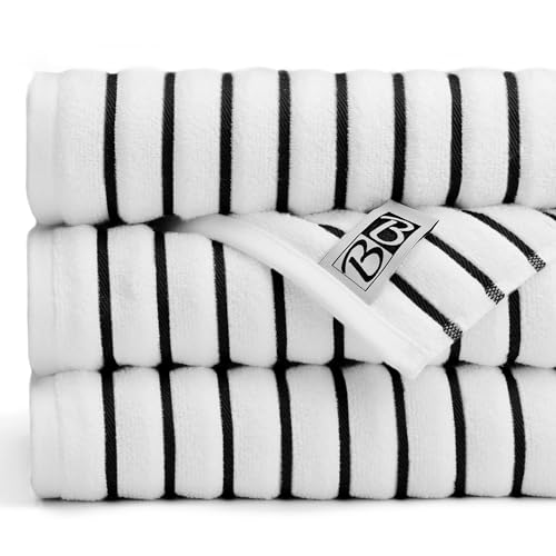 Black & White Brands Brazilian Beach/Pool/Bath Towel - Ultimate Absorbent Luxury XL 36x70 100% Cotton Wave (4 Towels, Black Poly Stripe) by Black & White Brands - Image 7
