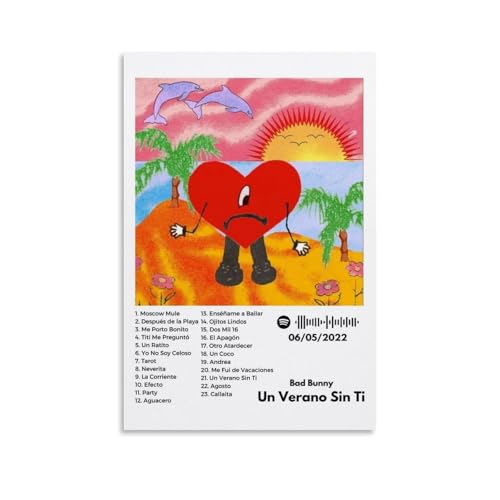 BFQMBKJUQ Póster decorativo de Bad Bunny Un Verano Sin Ti, a prueba de humedad, resistente a la decoloración, resistente a la decoloración, impermeable, decoración del hogar, tienda, 30 x 45 cm