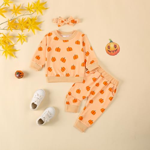 Toddler Baby Girl Halloween Outfit Pumpkin Sweatshirt Pullover Tops Long Pants Sweatsuits Fall Winter Clothes2