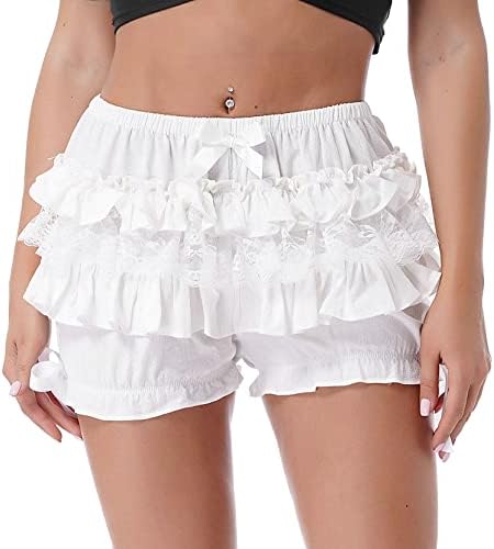 Shinsto Womens Lace Trim Layered Ruffle Bloomers Shorts Pumpkin Pants Pettipants White Small
