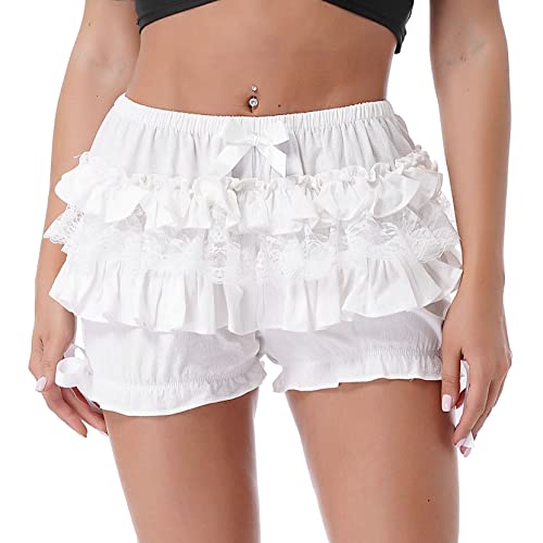 Shinsto Womens Lace Trim Layered Ruffle Bloomers Shorts Pumpkin Pants Pettipants White Small #TOP24