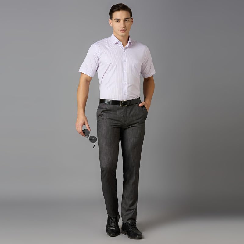 Image of MARK & ALBERT Men's Striped Half Sleeves Regular Fit Shirt | Stretchable Fabric
