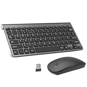 Mini Wireless Keyboard and Mouse, PINKCAT 2.4G Ultra-Thin Keyboard and Ergonomic Silent Mouse Set with 12 Multimedia Shortcuts for Computer, PC, Laptop, Tablet, Desktop, Android Smart TV (Gray)