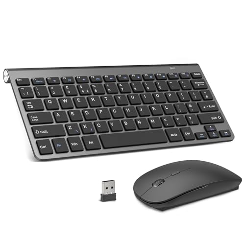 Mini Wireless Keyboard and Mouse, PINKCAT 2.4G Ultra-Thin Keyboard and Ergonomic Silent Mouse Set with 12 Multimedia Shortcuts for Computer, PC, Laptop, Tablet, Desktop, Android Smart TV (Gray)