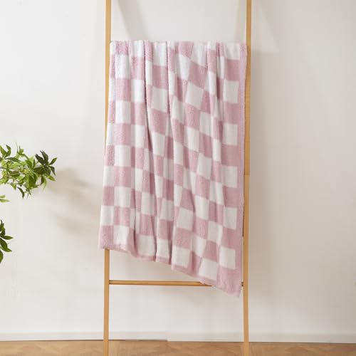 Couverture réversible plaid rose jeté de lit canapé flanelle échiquier - 7