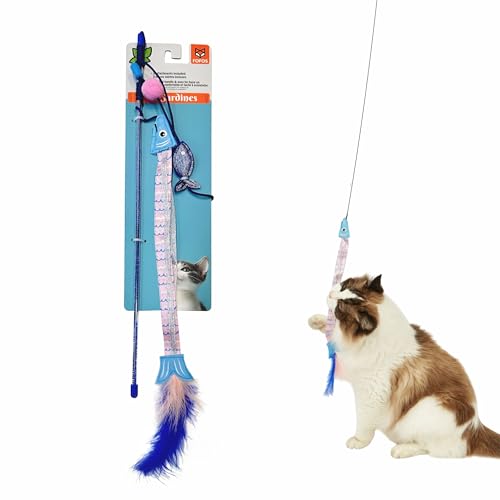 Image of BarkButler x FOFOS Sardine Wand Toy 2pk - Catnip Toys for Cats, Interactive Cat Teaser Toys - Blue