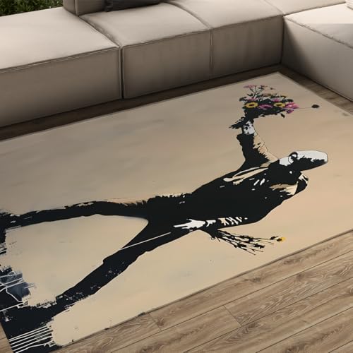 Tapis salon graffiti lavable 160x200cm avec envers caoutchouc antidérapant - 2