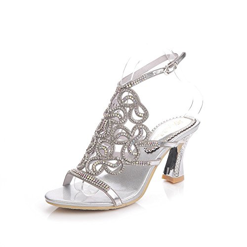 Women's Handmade Rhinestones Crystal Butterfly Pattern Heel Evening Bridal Wedding Prom Sandals Heeled 2.5 cm