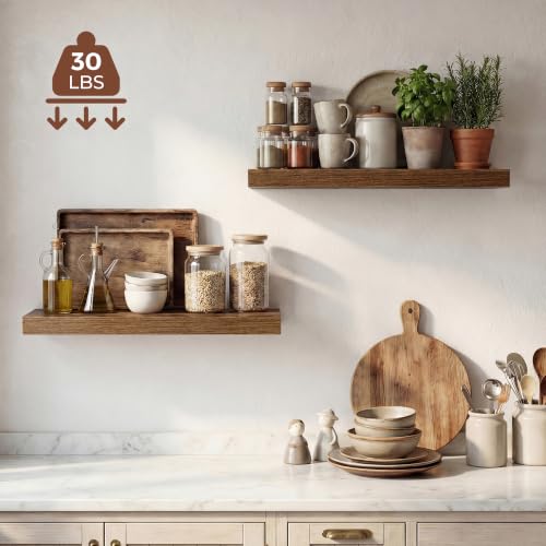 Image of Dreamland 24 Inches Floating Shelves for Wall,9.3 inch Deep Long Floating Shelves Set of 2,Large Display & Storage Shelf,Wall Shelf for Bathroom Bedroom Living Room Kitchen Office,Walnut