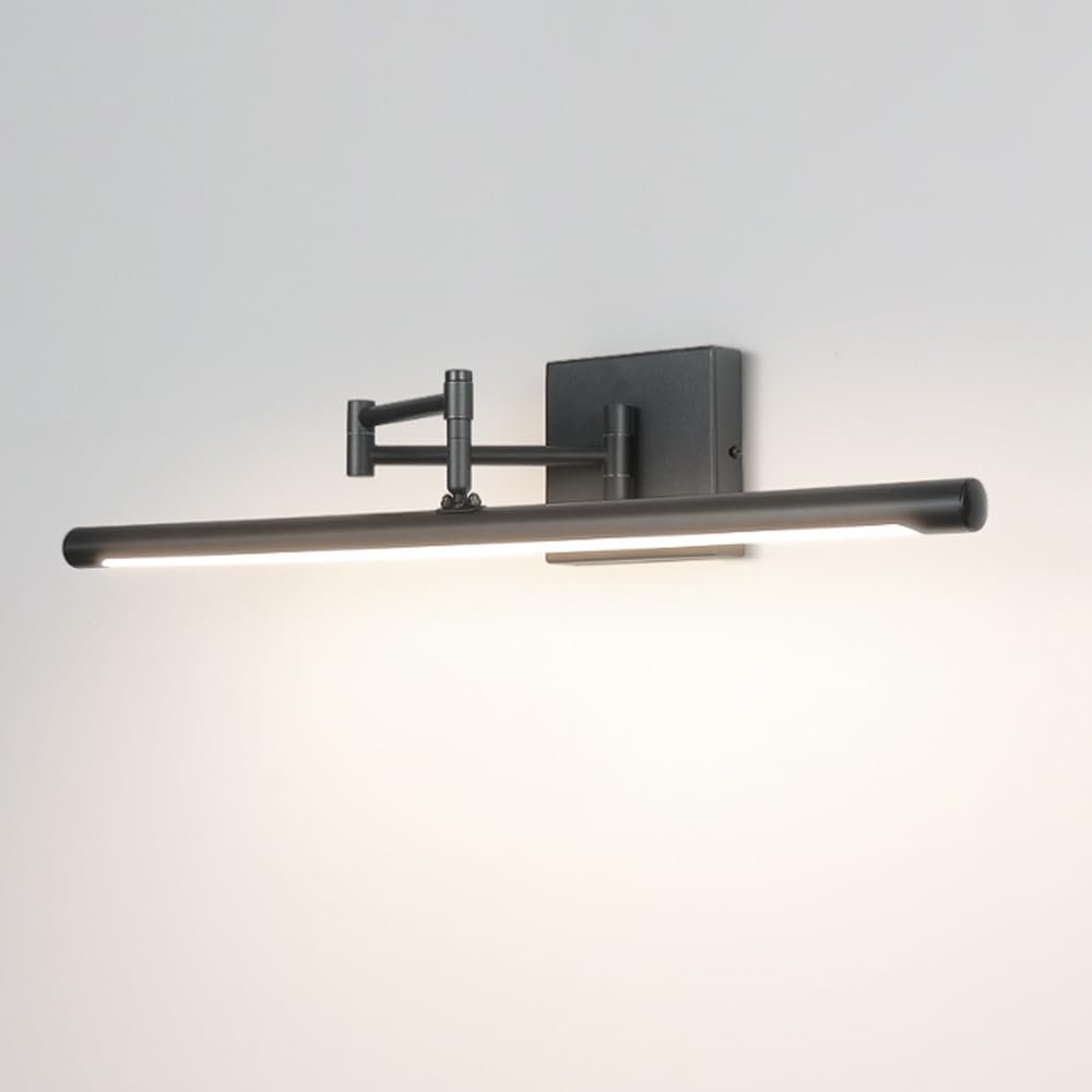 Lampe murale à longue bande, bras pivotant réglable, luminaire pliable sur miroir for salle de bain et chambre à coucher(Black,White light 40cm)