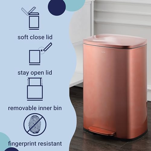 happimess HPM1006D Connor Rectangular Trash Can with Soft-Close Lid and Free Mini Trash Can, Modern Fingerprint Proof for Home, Kitchen, Office, Large:12.98 Gallon Small:1.3 Gallon, Rose Gold - Image 4