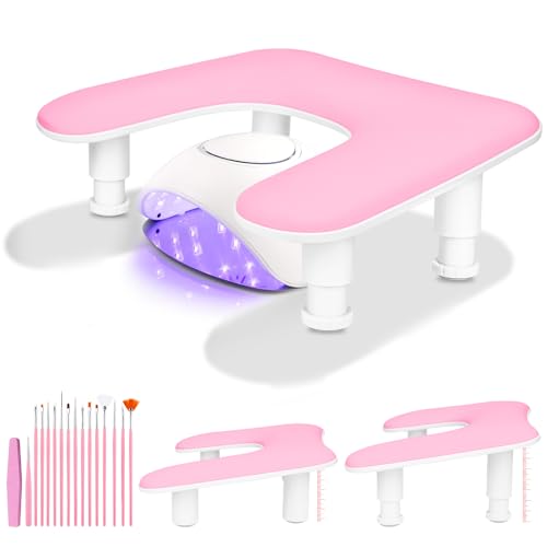 BBWELL Set de Main pour Manucure,Forme du U Repose Main,Hauteur réglable Accoudoir en forme de U,Anti-dérapant PU Cuir Coussin Manucure Repose Mai,avec 15...