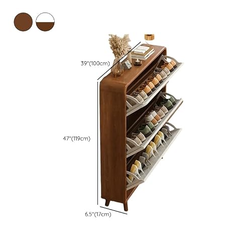 LITFAD Modern Brown Wood Shoe Cabinet with Front-Drop Design Free Standing Hidden Shoe Storage Cabinet Shoe Shelving for Foyer - Brown 39\" L x 7\" W x 47\" H