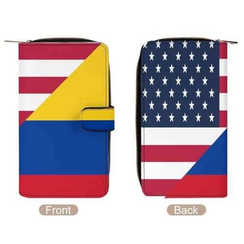 U.S. And Columbia Flag Fashion Women's Wallet RFID Blocking Bifold Clutch Purse Compact Card Holder 19.7x11x3.5cm3