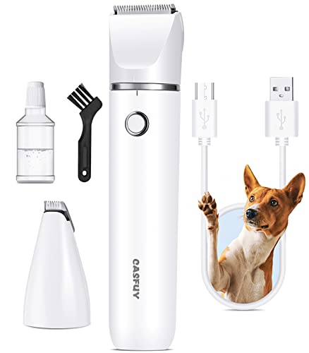 Casfuy Cordless Dog Paw Trimmer - Low Noise Small Dog Clippers with Double Blades USB Rechargeable Grooming Clipper for Dogs Cats and Small Pets for Trimming Hair Around Paws, Eyes, Ears, Face, Rump
